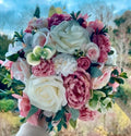 Pastel blush pink & white artificial wedding flowers / aisle floor displays / table display
