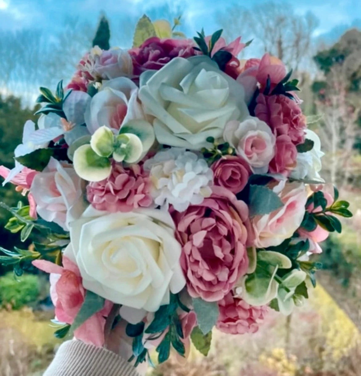 Pastel blush pink & white artificial wedding flowers / aisle floor displays / table display
