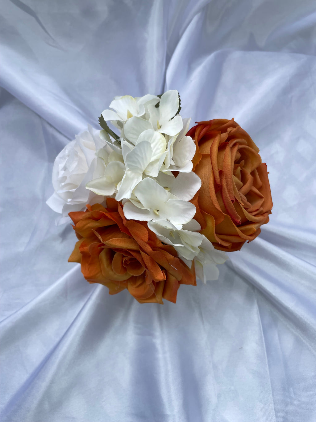 Burnt Orange and white tone small bridal posey - 6 inches