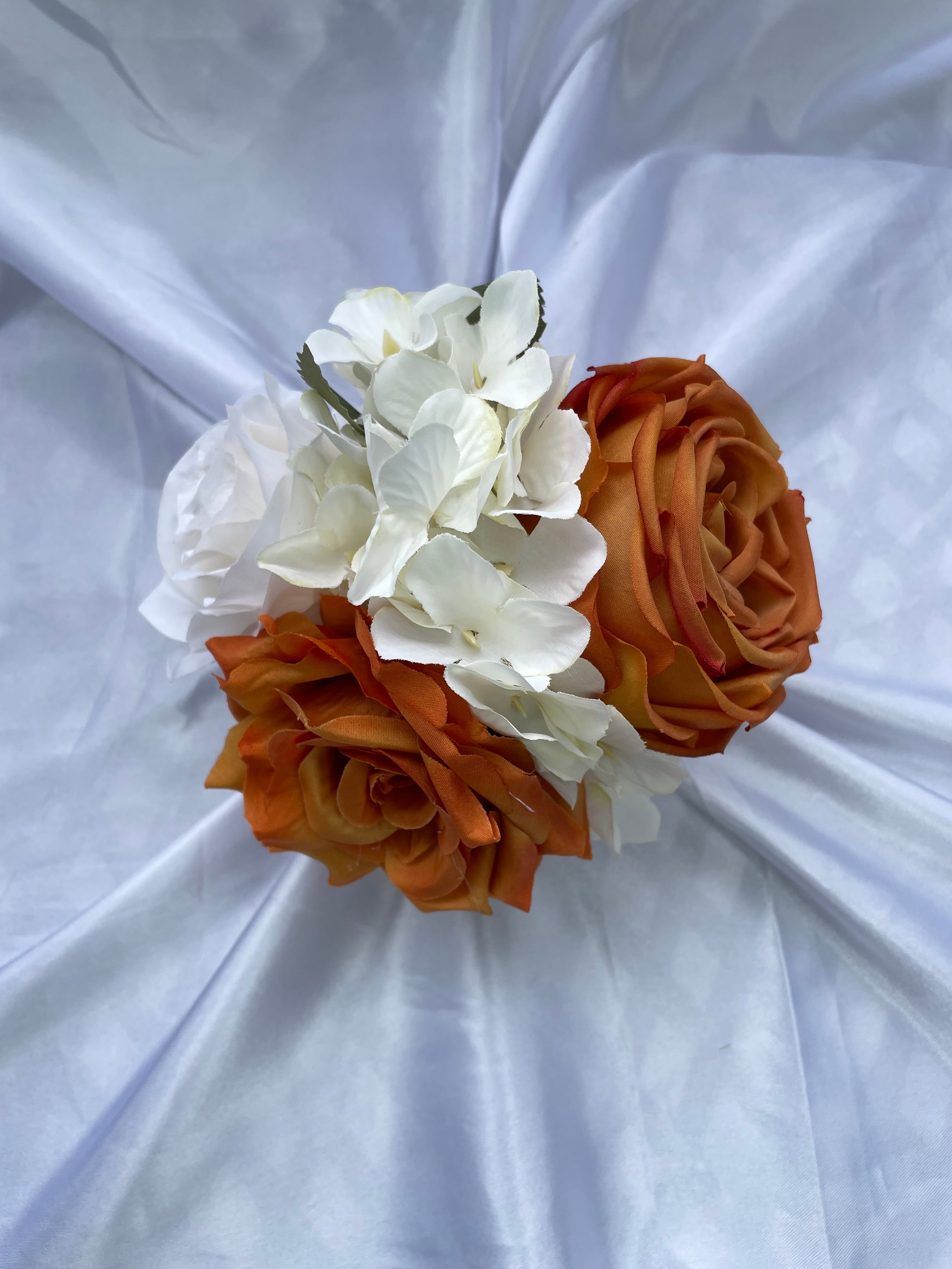 Burnt Orange and white tone small bridal posey - 6 inches