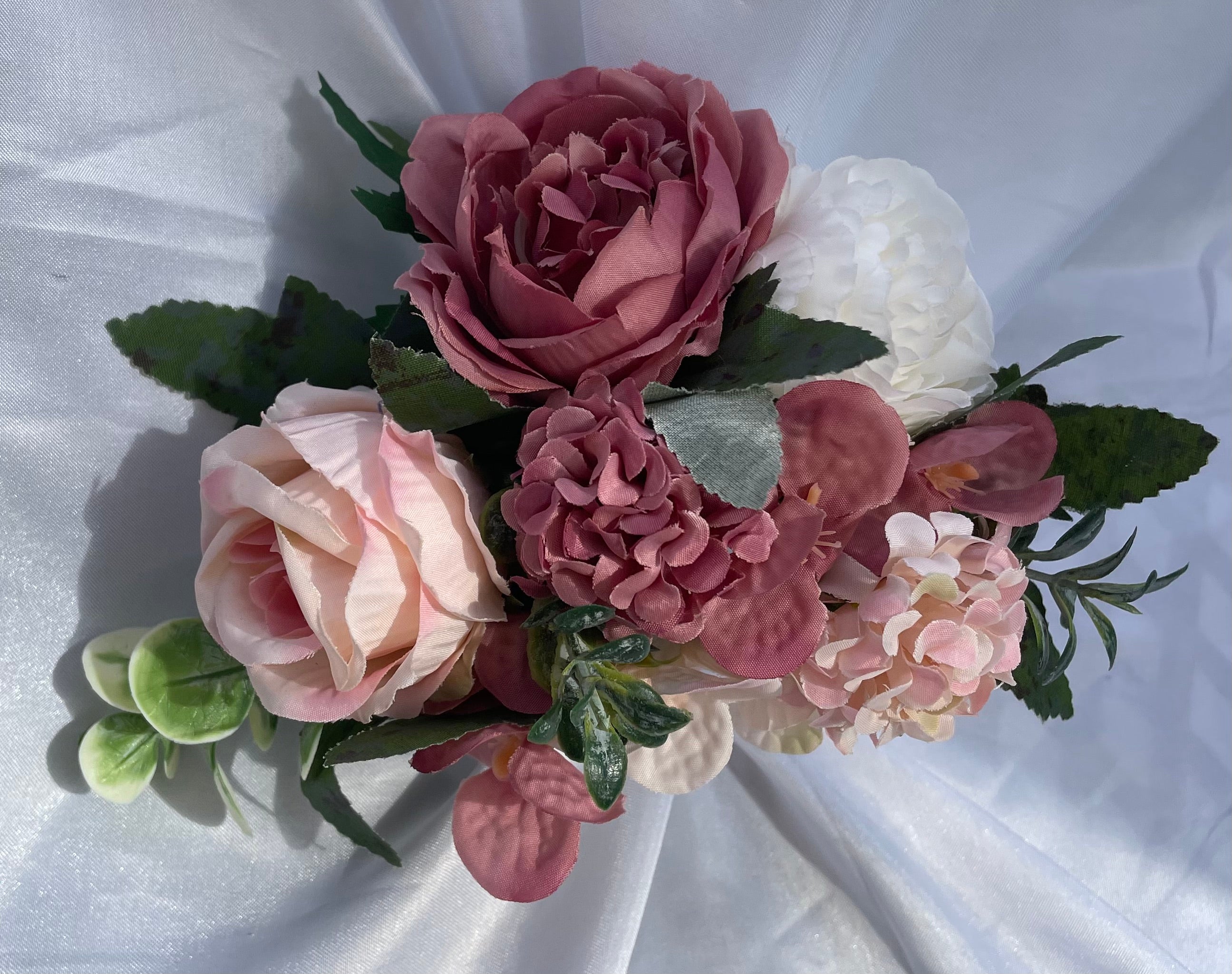 Blush Rose and white artificial pew end