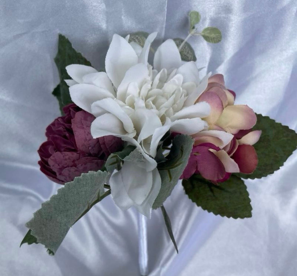 Purple & White Artificial Peony Dahlia and Hydrangea Pew End Posey