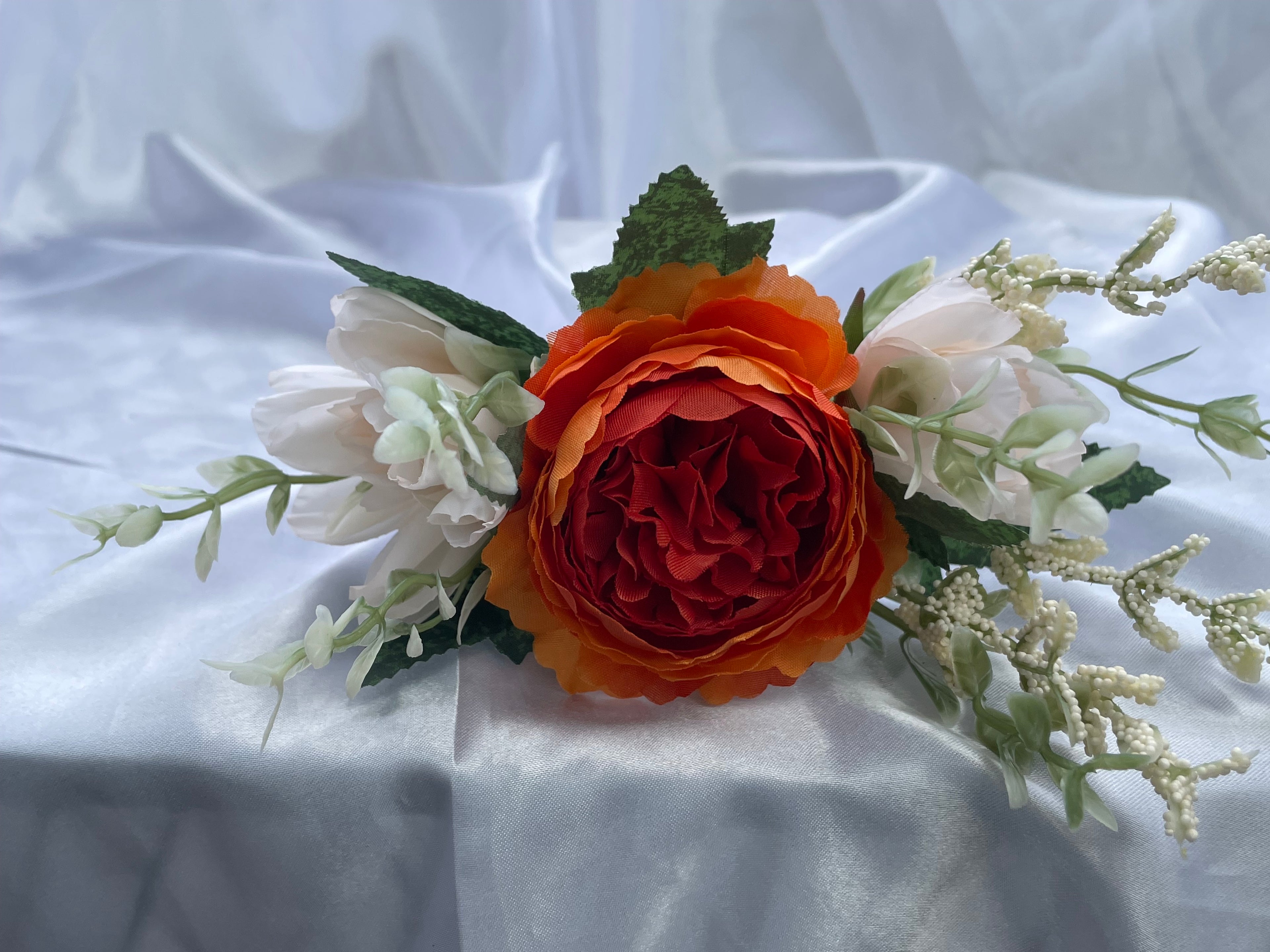 Burnt Orange and White artificial pew end / posey