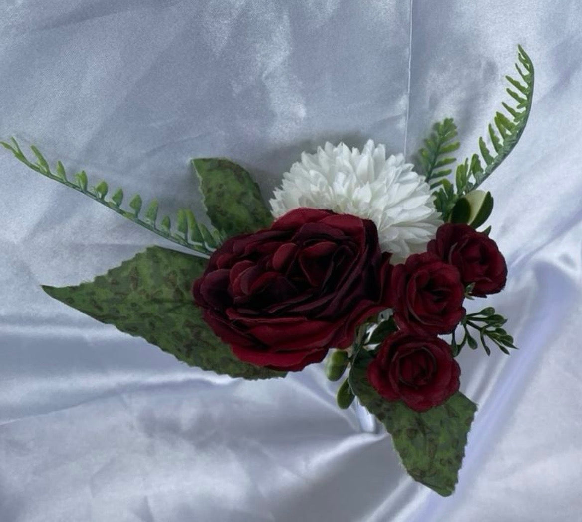 Ruby Red & White artificial wedding pew end / posey