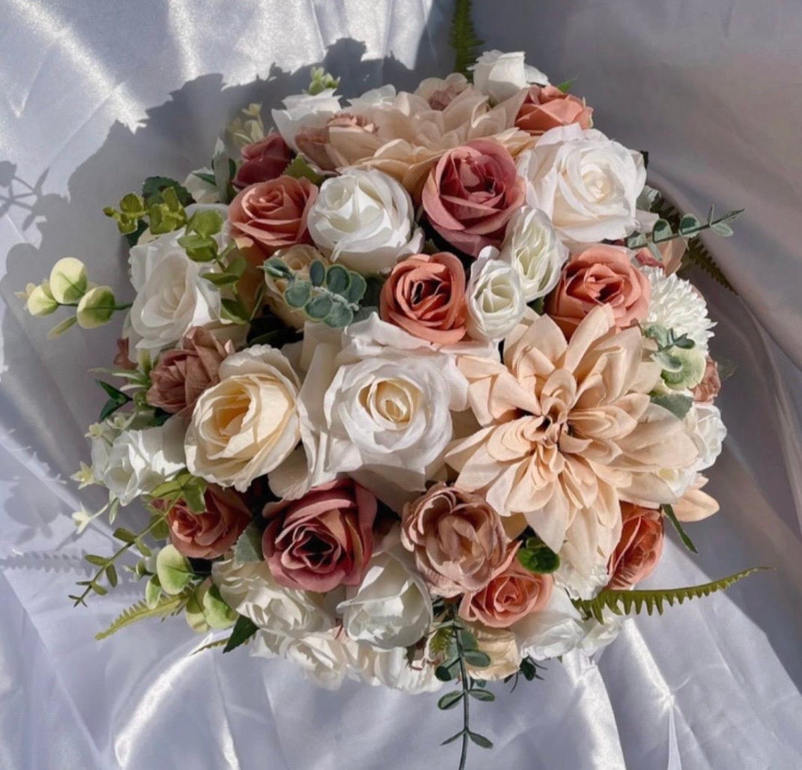 White / Champagne / beige tones artificial wedding floral display