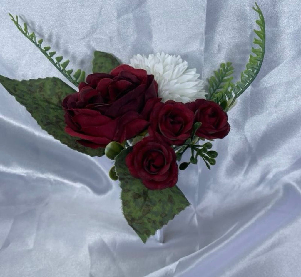Ruby Red & White artificial wedding pew end / posey
