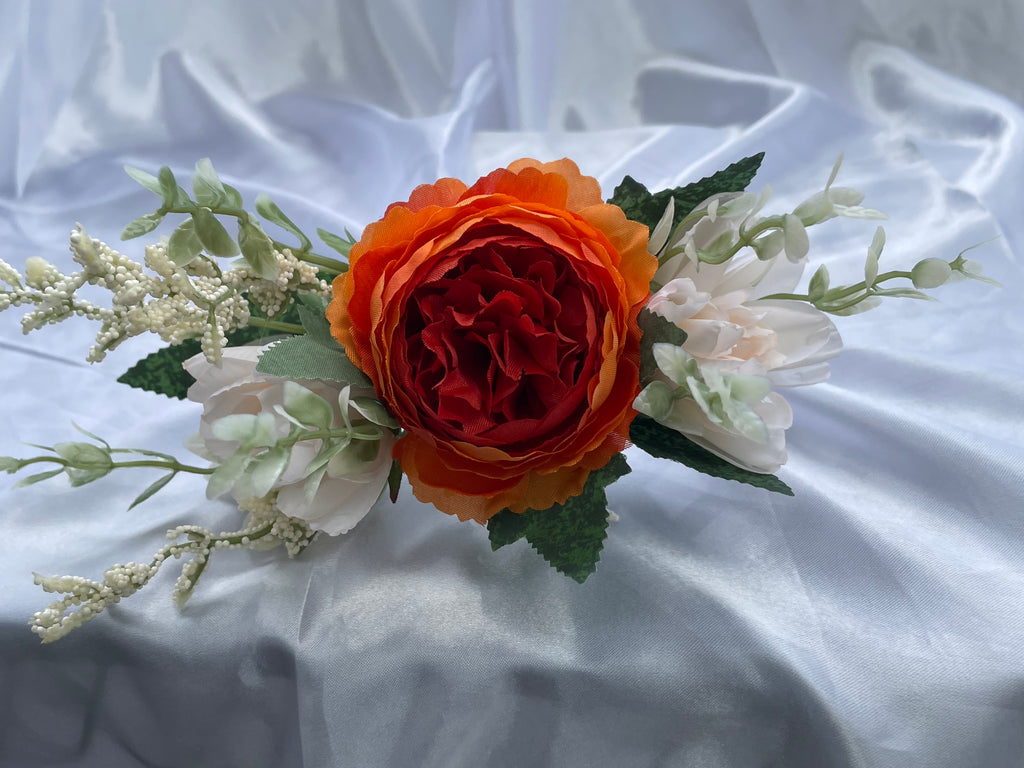 Burnt Orange and White artificial pew end / posey