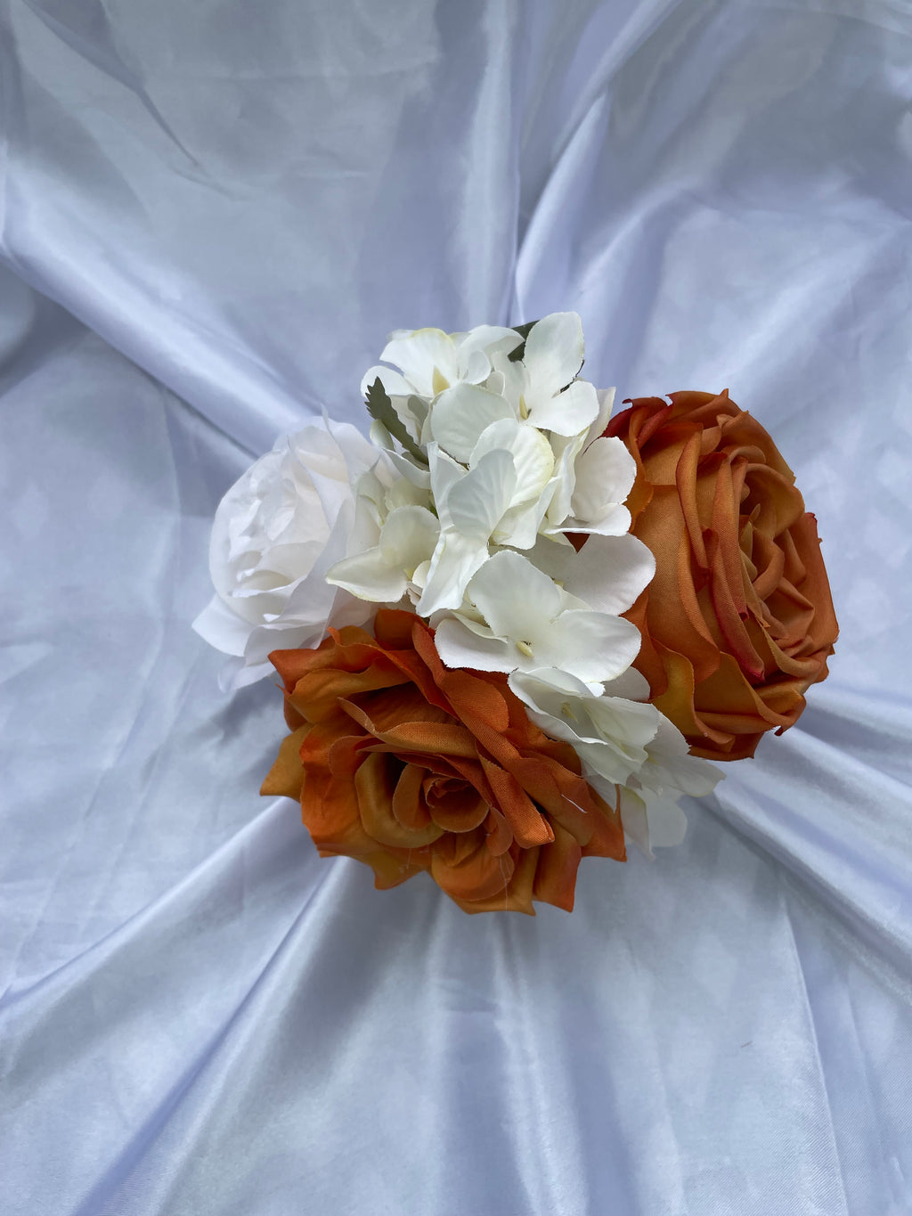 Burnt Orange and white tone small bridal posey - 6 inches
