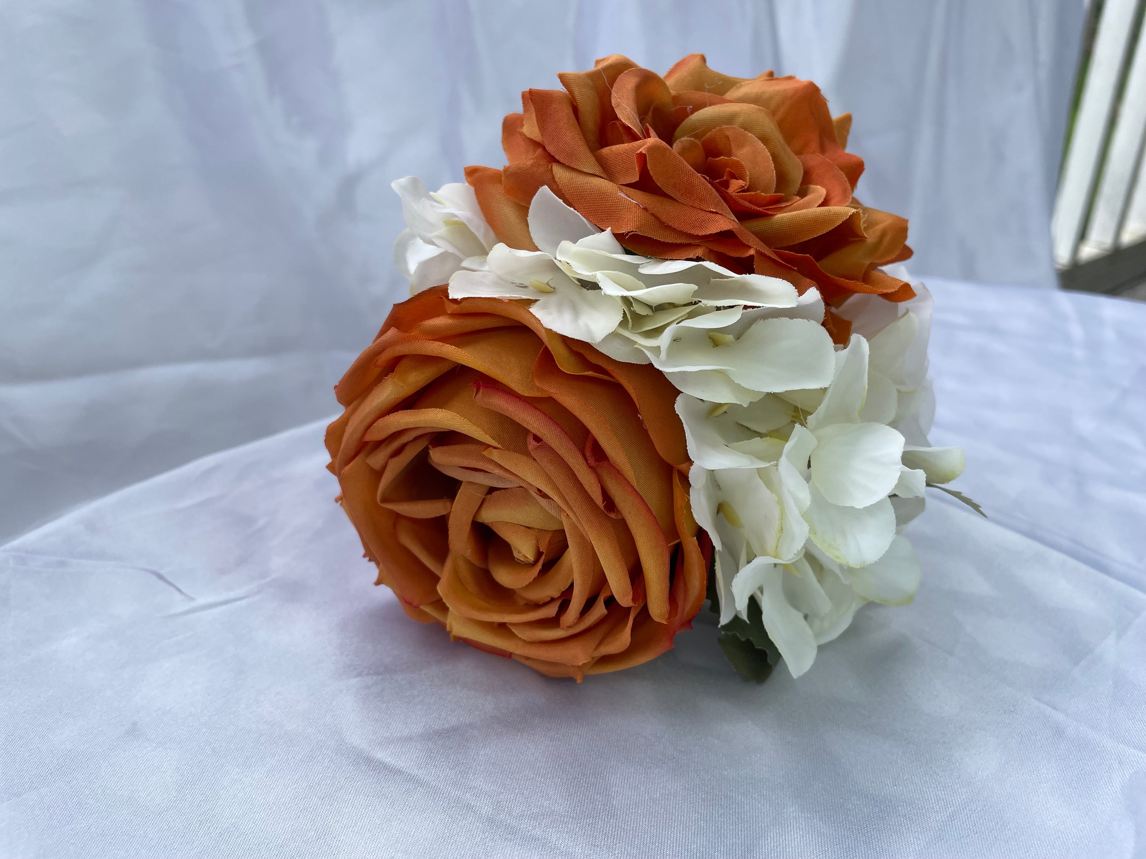 Burnt Orange and white tone small bridal posey - 6 inches