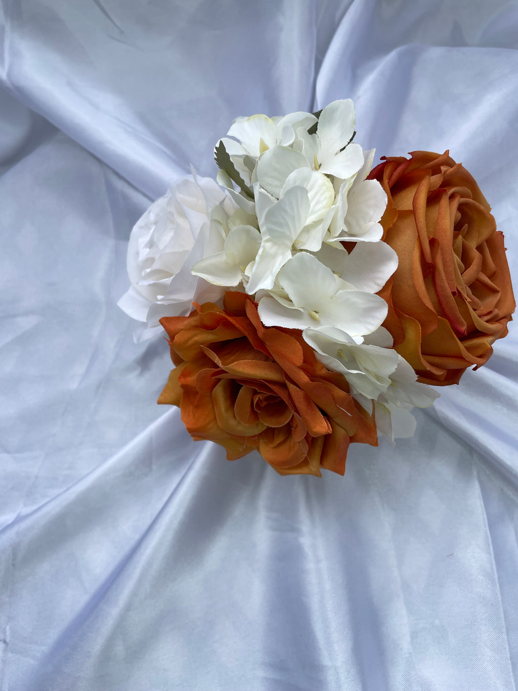 Burnt Orange and white tone small bridal posey - 6 inches