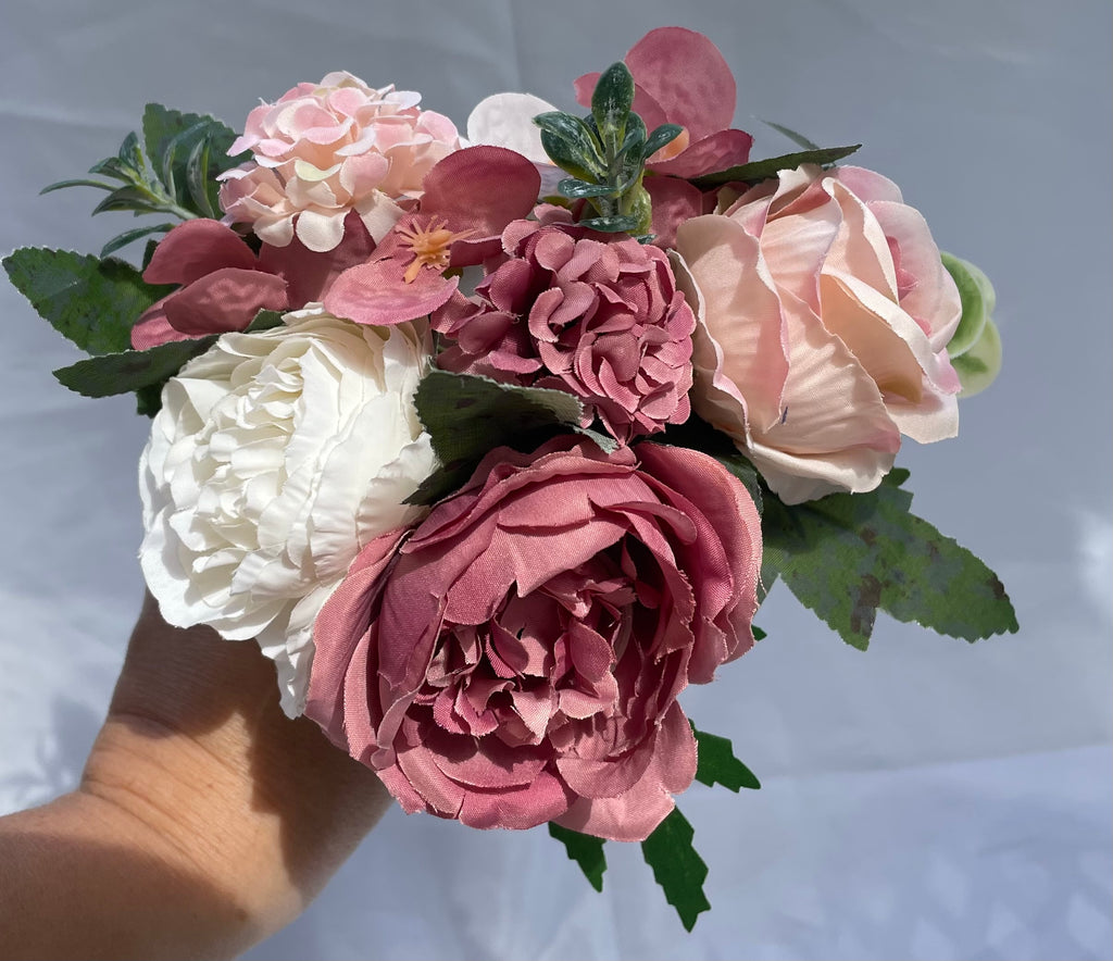 Blush Rose and white artificial pew end