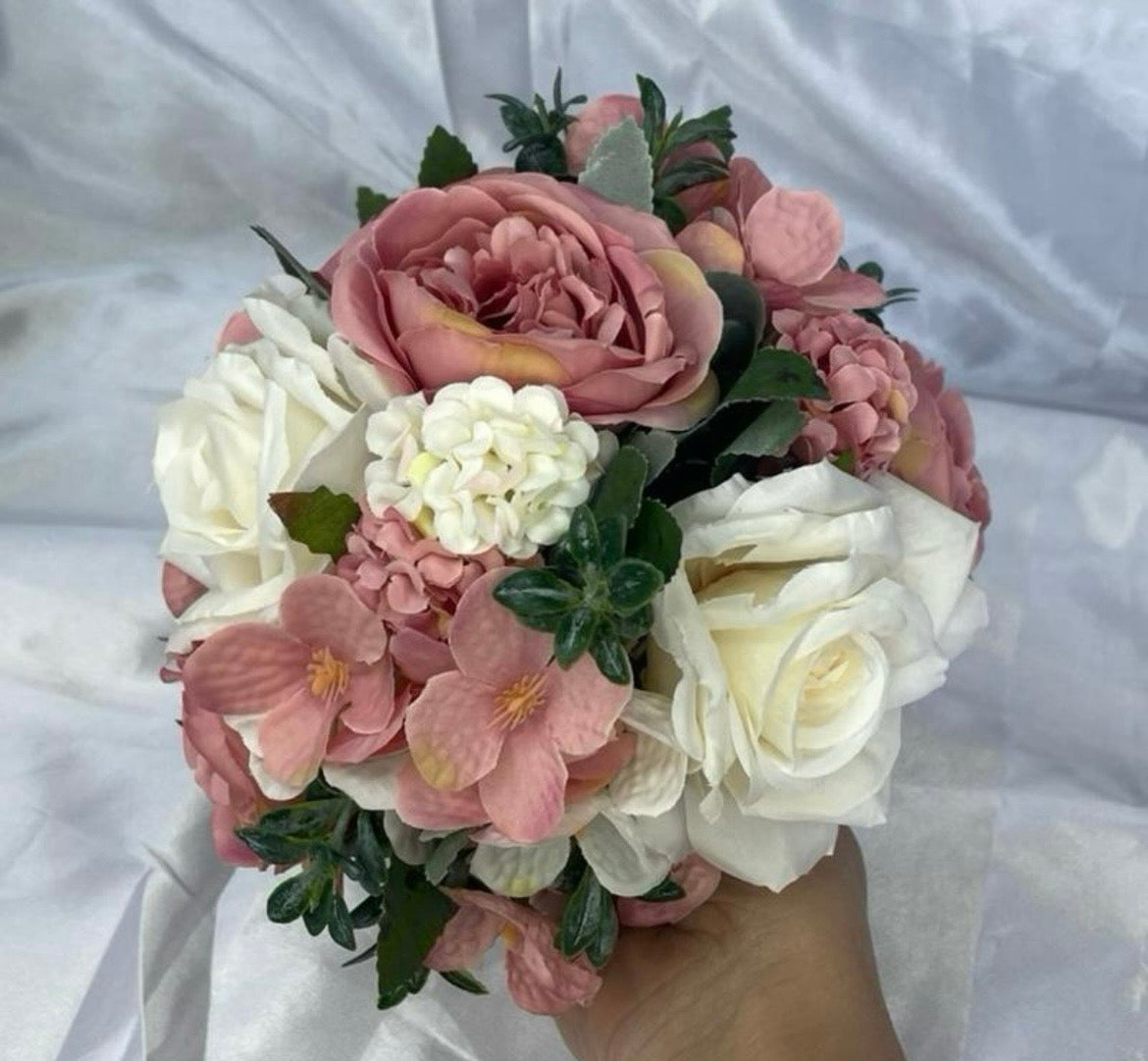 Blush Pink & White Rose 7 inch Bouquet