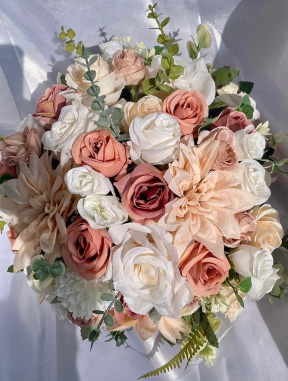 White / Champagne / beige tones artificial wedding floral display