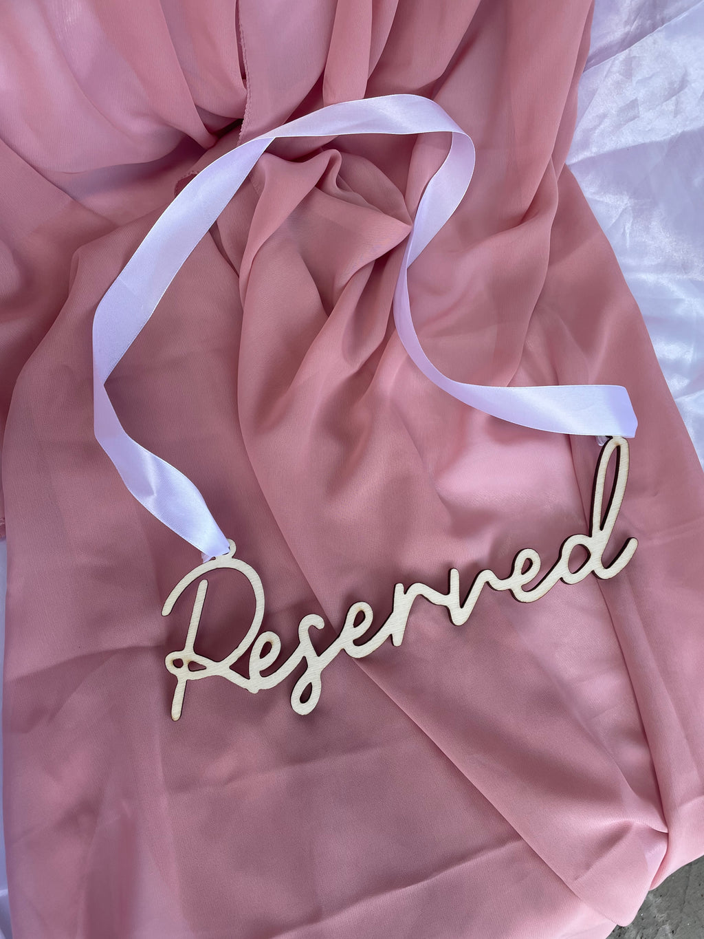 Wooden Wedding Reserved Sign with white Satin Ribbon