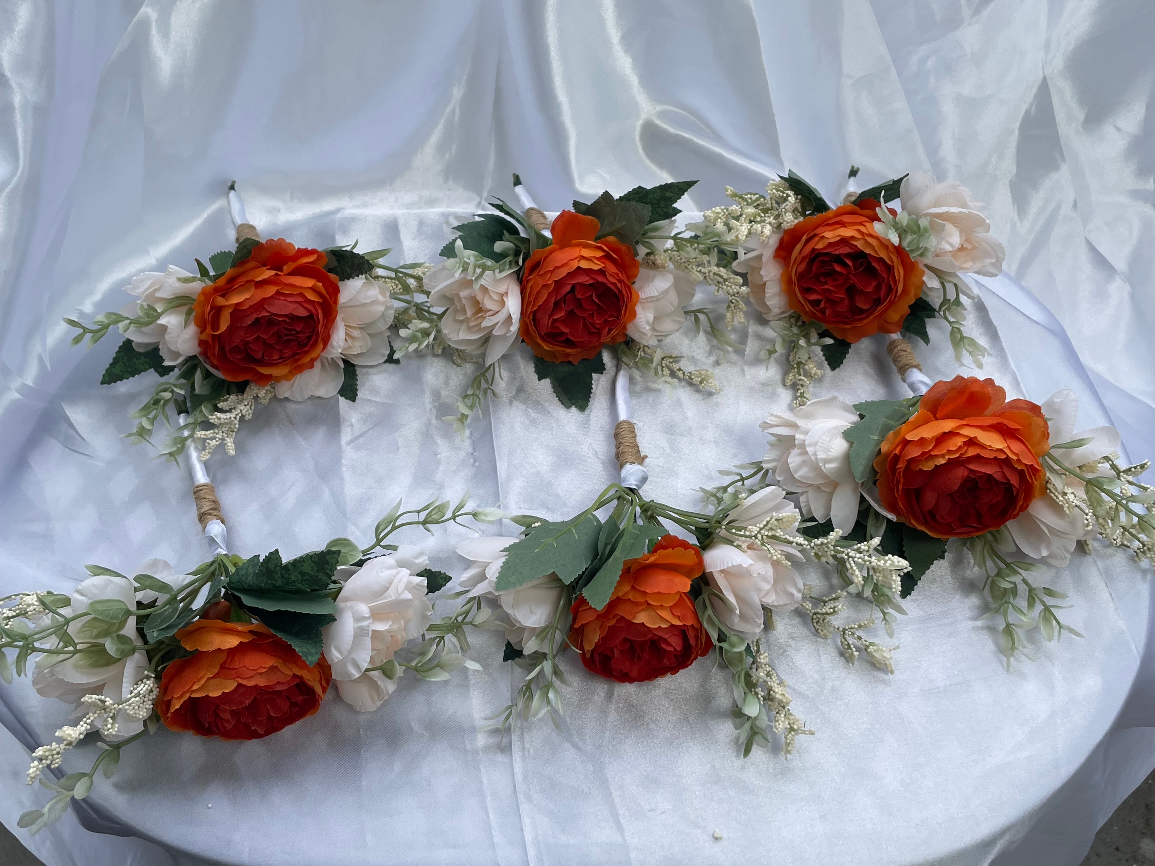 Burnt Orange and White artificial pew end / posey