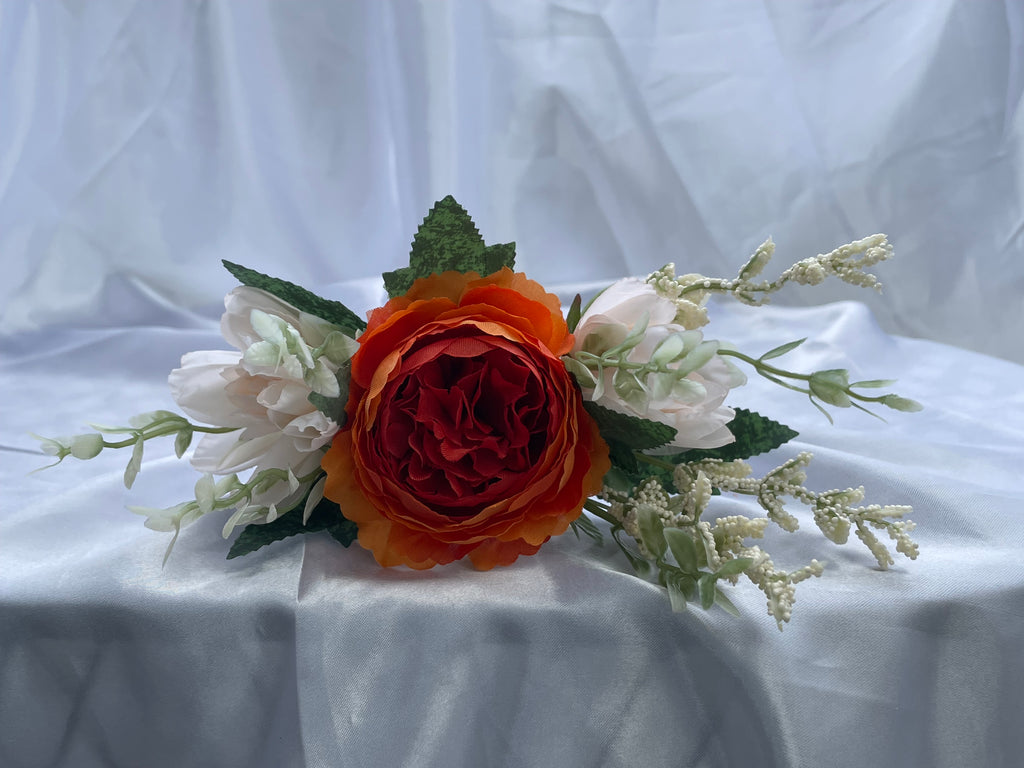 Burnt Orange and White artificial pew end / posey