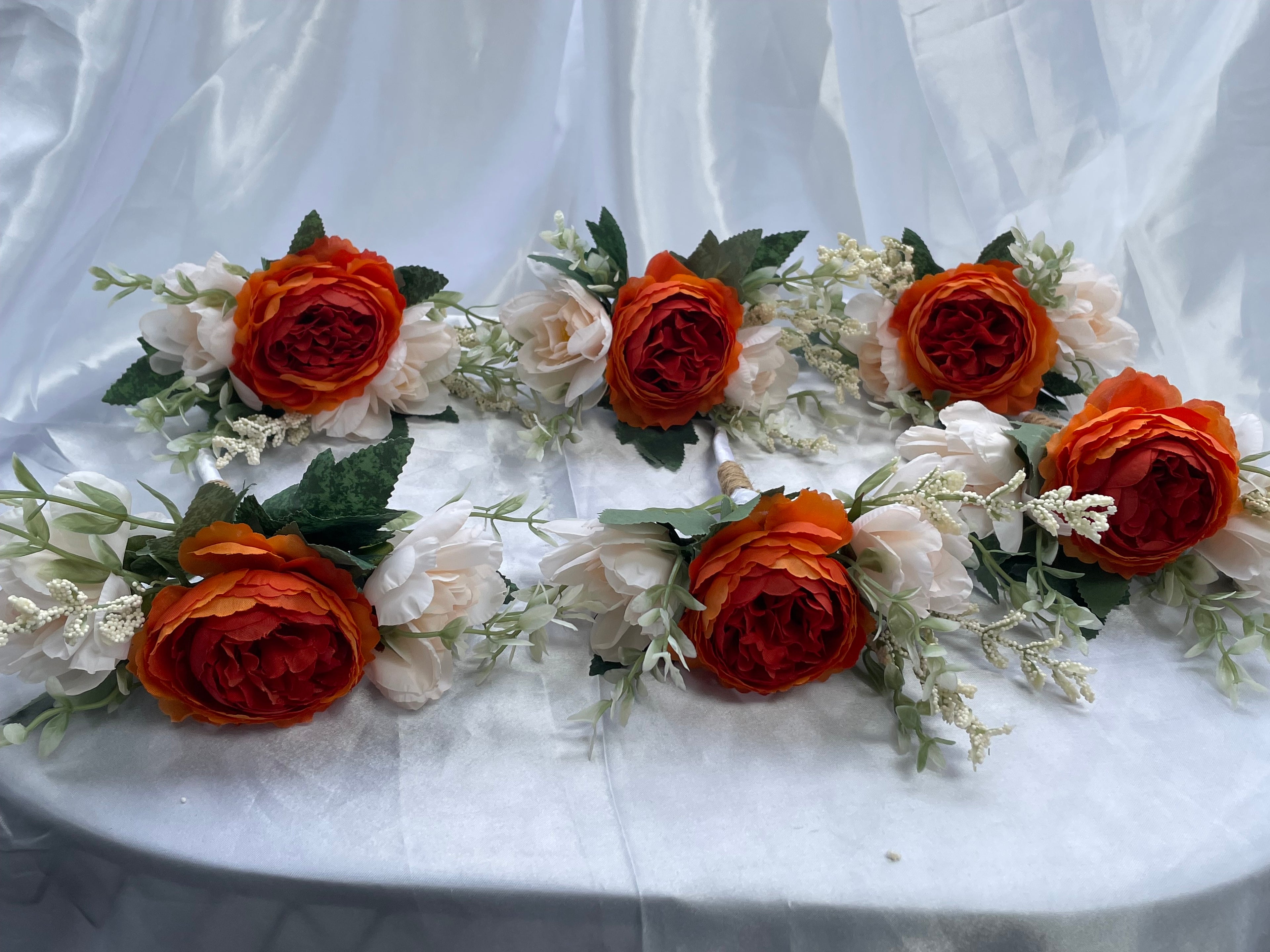 Burnt Orange and White artificial pew end / posey