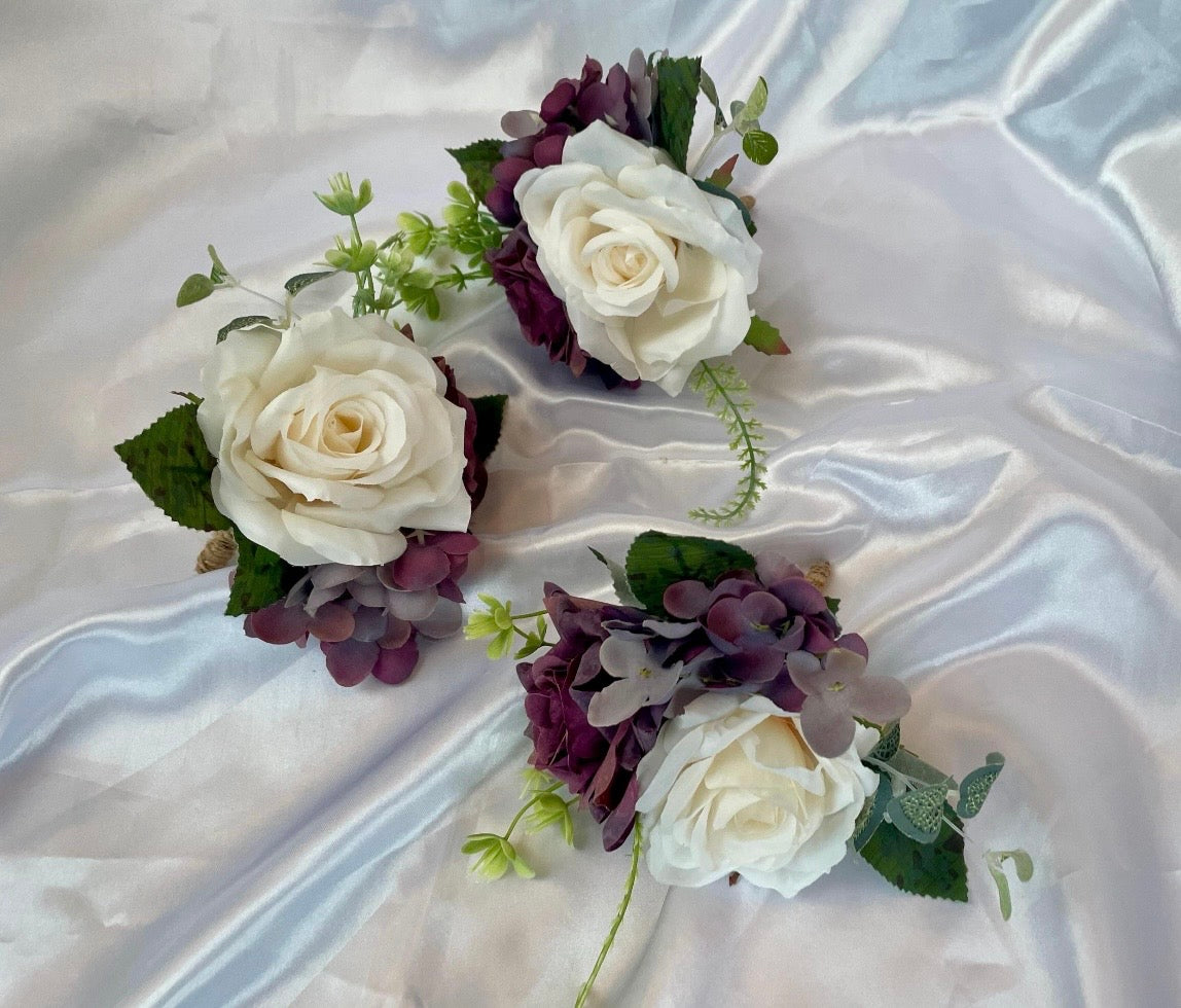 Purple and White Artificial Floral Pew End Posey