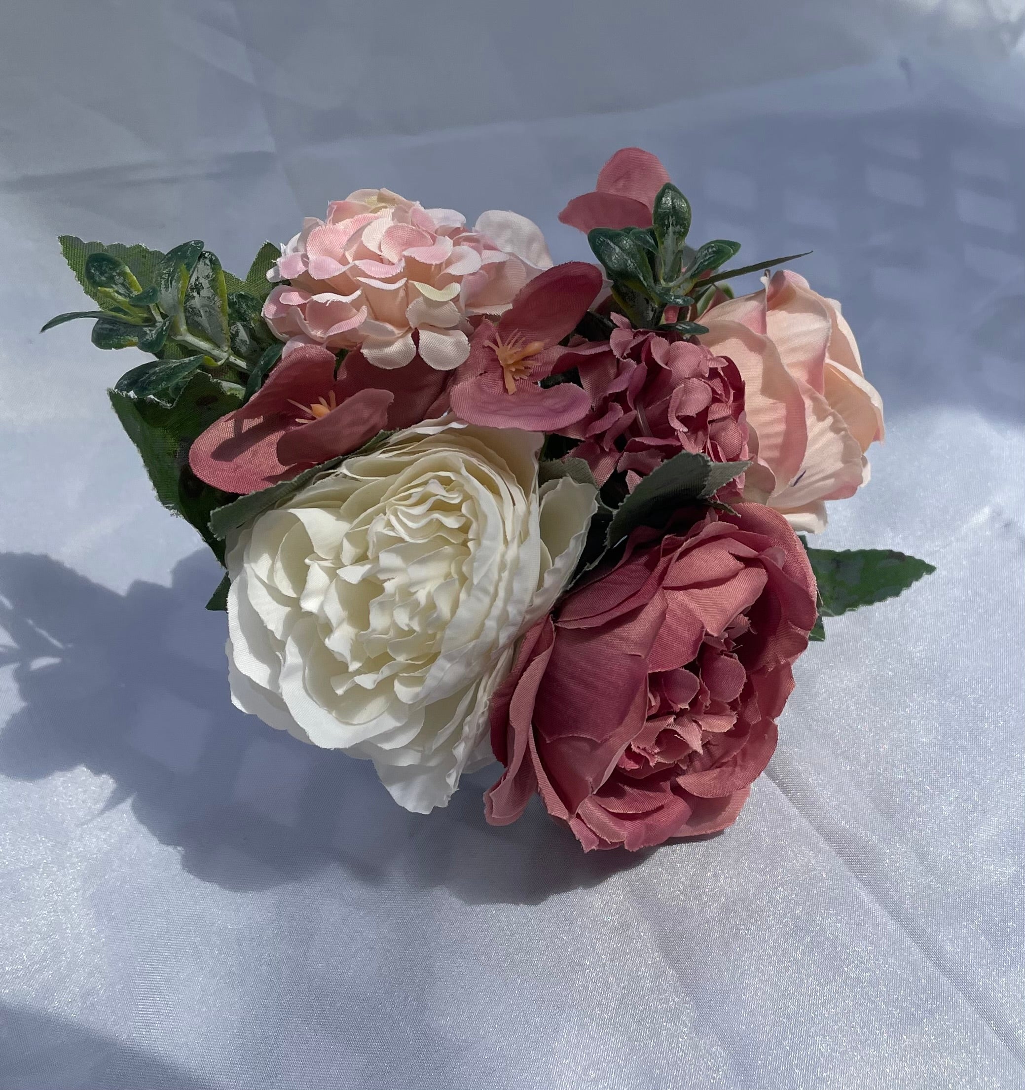 Blush Rose and white artificial pew end