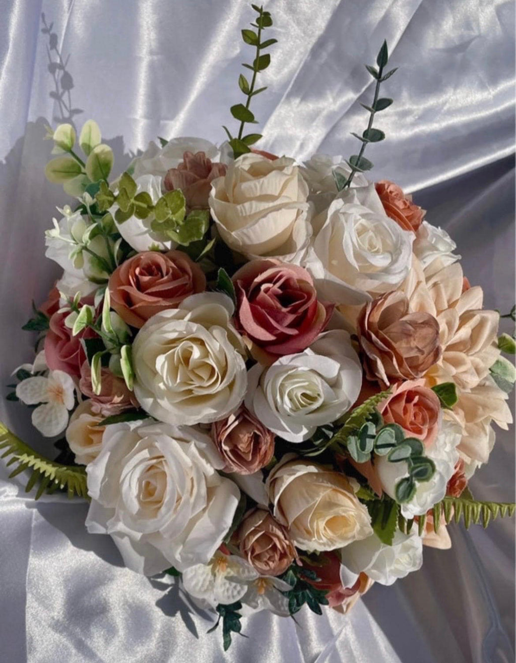 White / Champagne / beige tones artificial wedding floral display