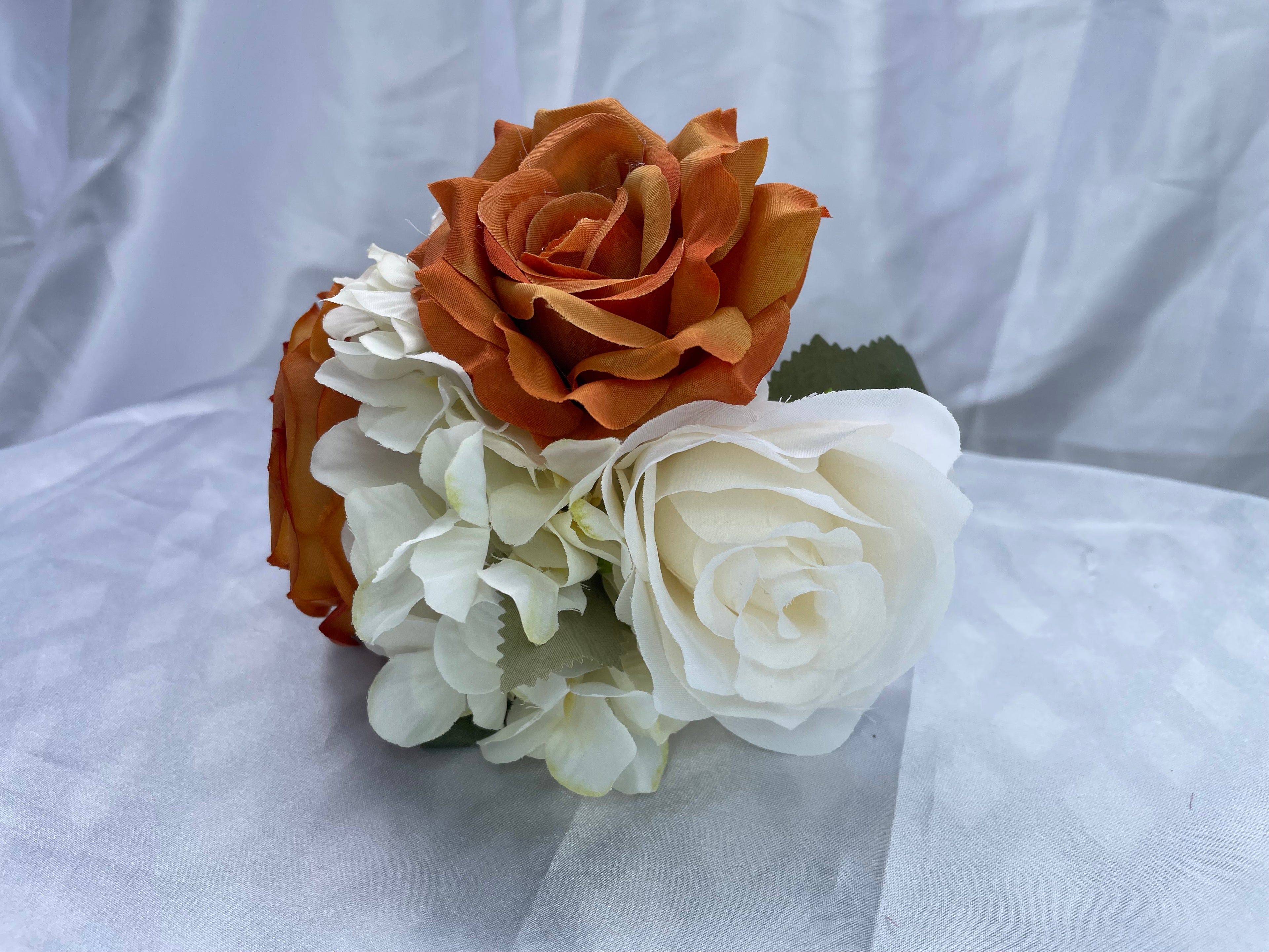 Burnt Orange and white tone small bridal posey - 6 inches