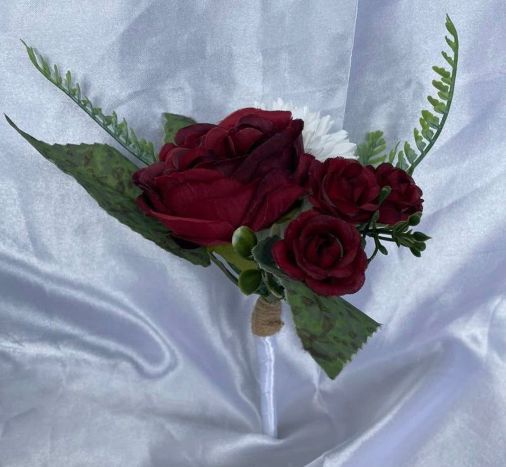 Ruby Red & White artificial wedding pew end / posey