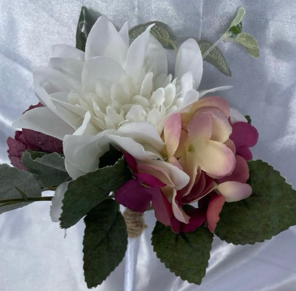 Purple & White Artificial Peony Dahlia and Hydrangea Pew End Posey
