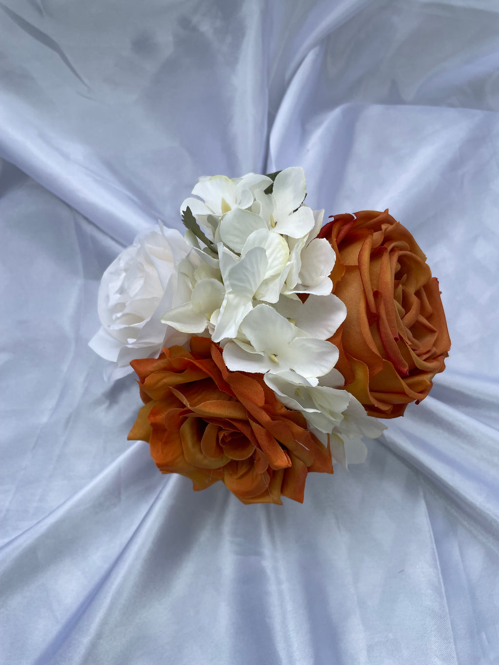 Burnt Orange and white tone small bridal posey - 6 inches