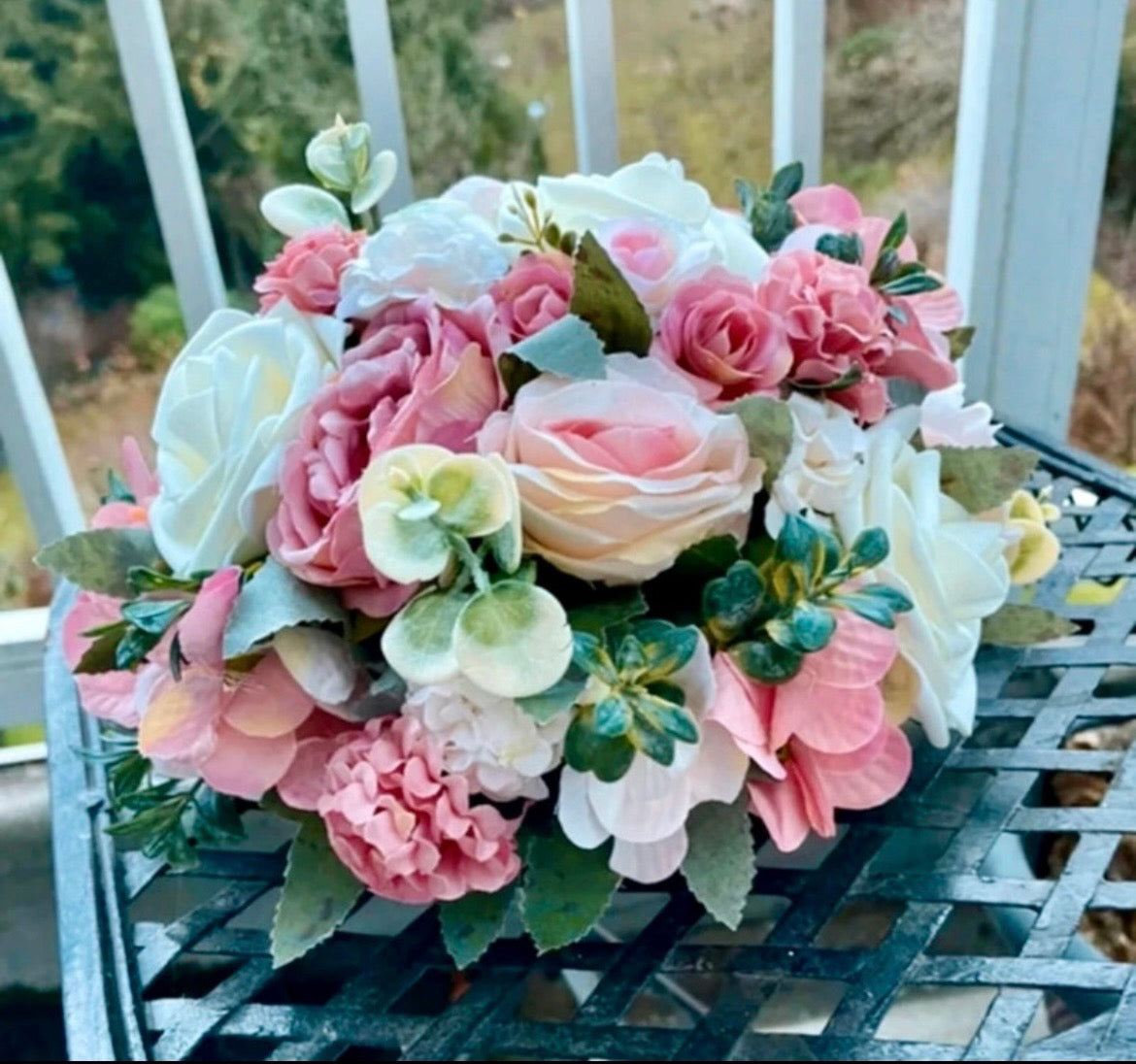 Pastel blush pink & white artificial wedding flowers / aisle floor displays / table display