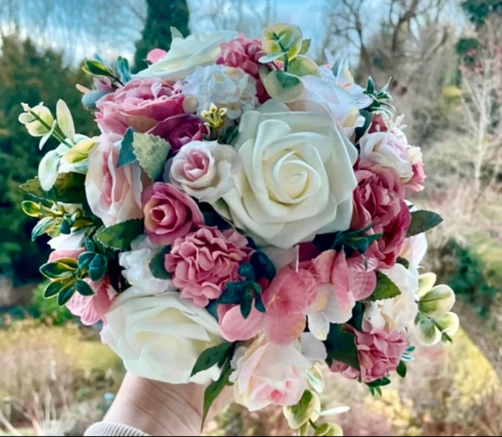 Pastel blush pink & white artificial wedding flowers / aisle floor displays / table display