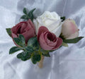 Dusky pink & white artificial wedding buttonhole