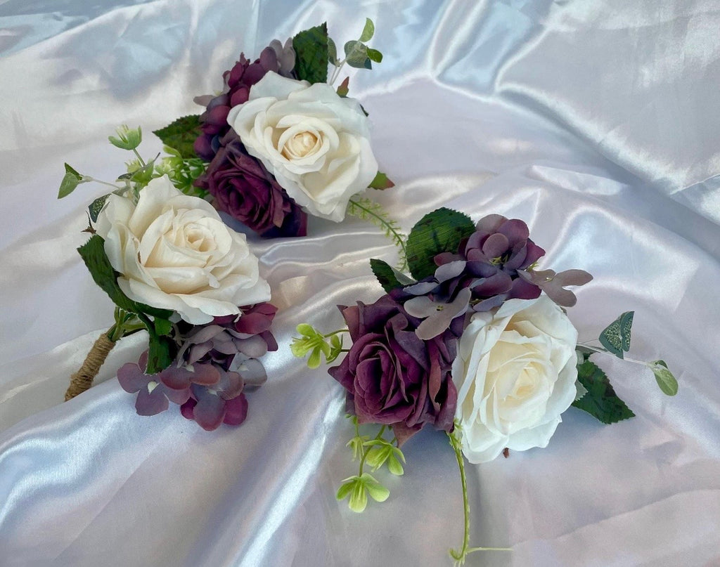 Purple and White Artificial Floral Pew End Posey