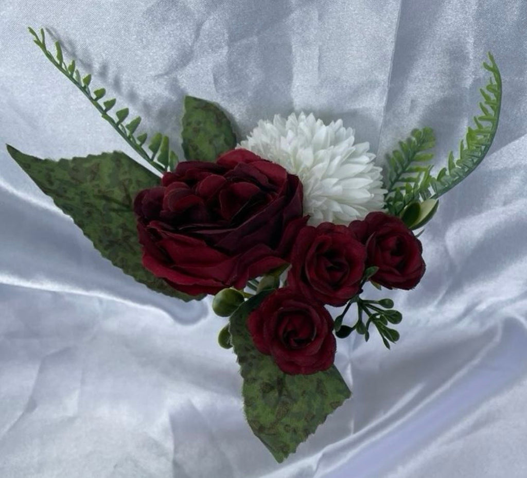 Ruby Red & White artificial wedding pew end / posey