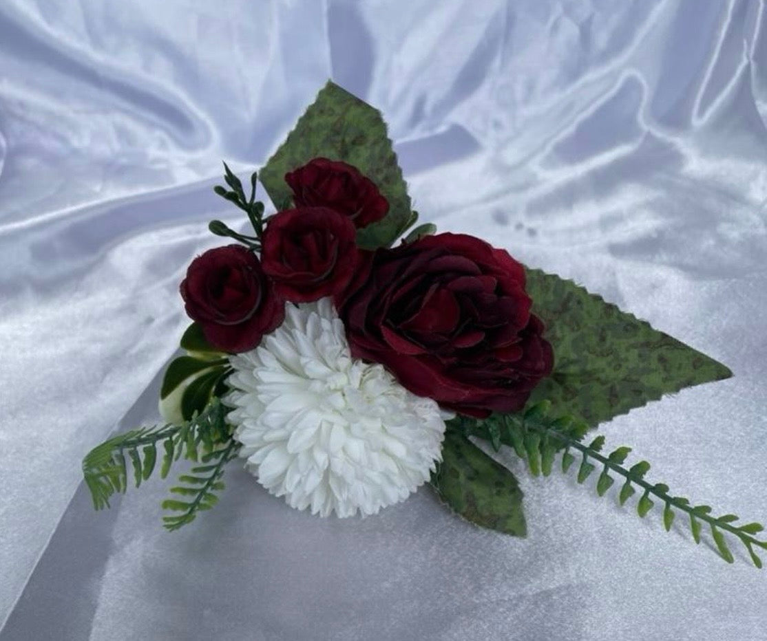 Ruby Red & White artificial wedding pew end / posey