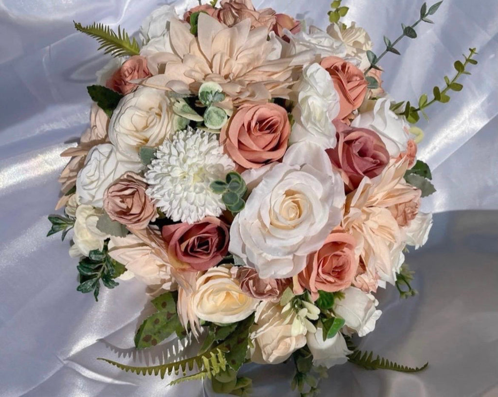 White / Champagne / beige tones artificial wedding floral display