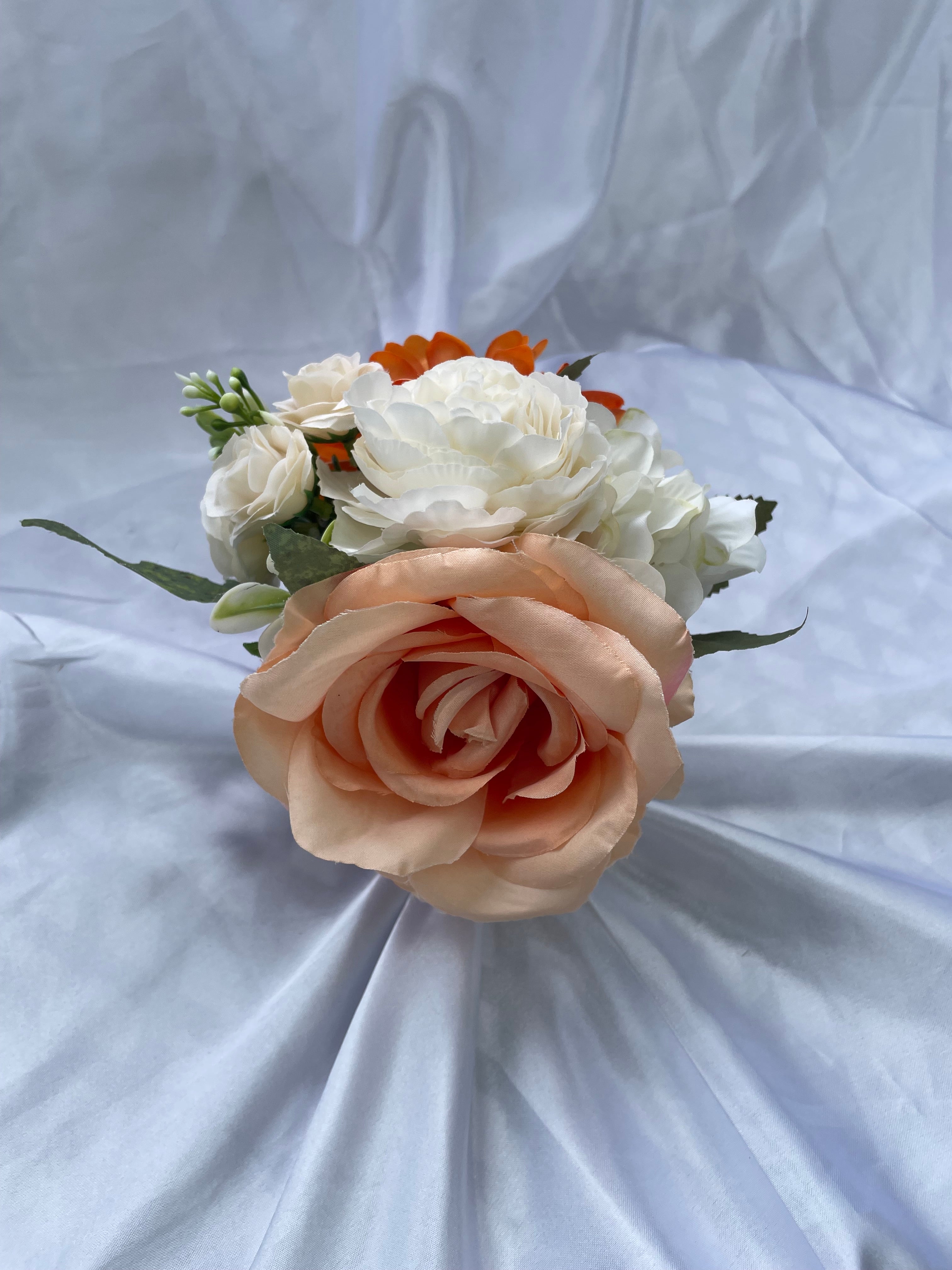 Peach And White Tones 6 inch small bridal posey bouquet