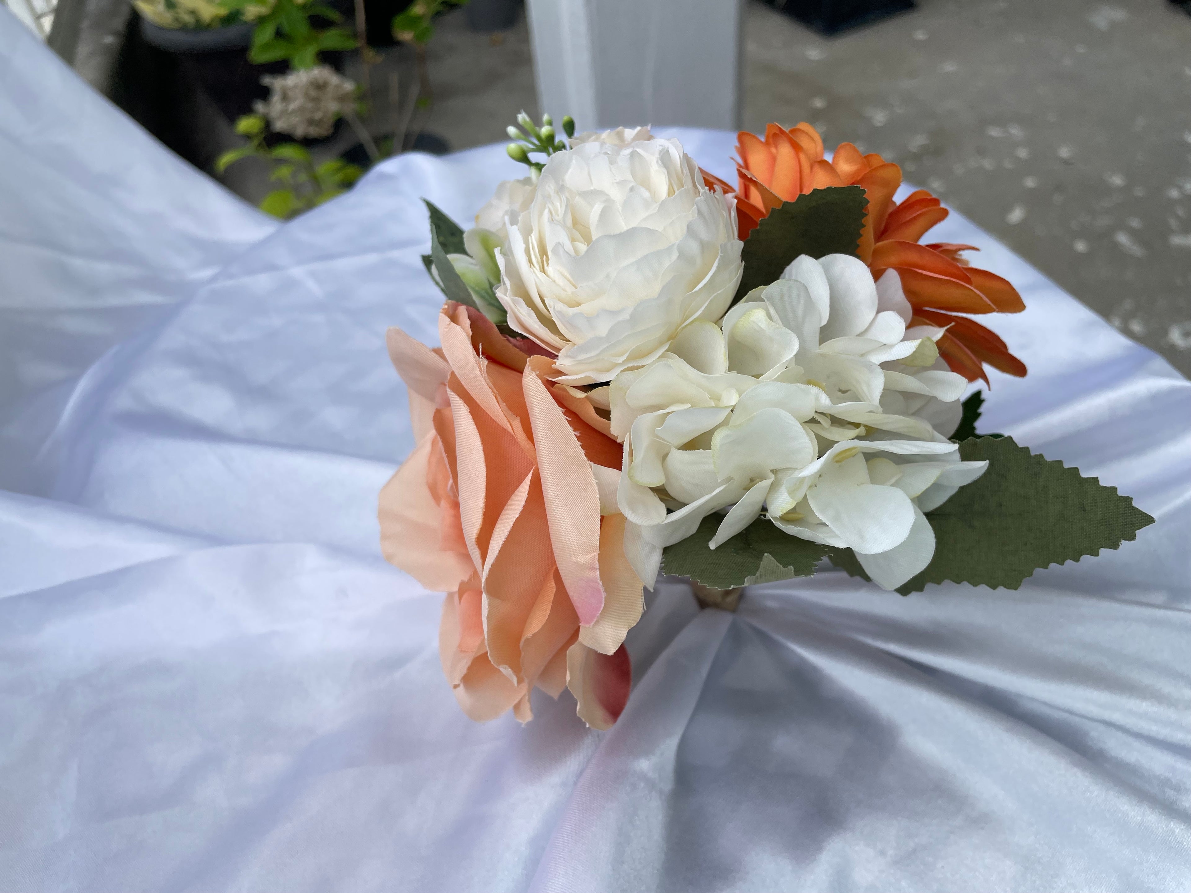 Peach And White Tones 6 inch small bridal posey bouquet