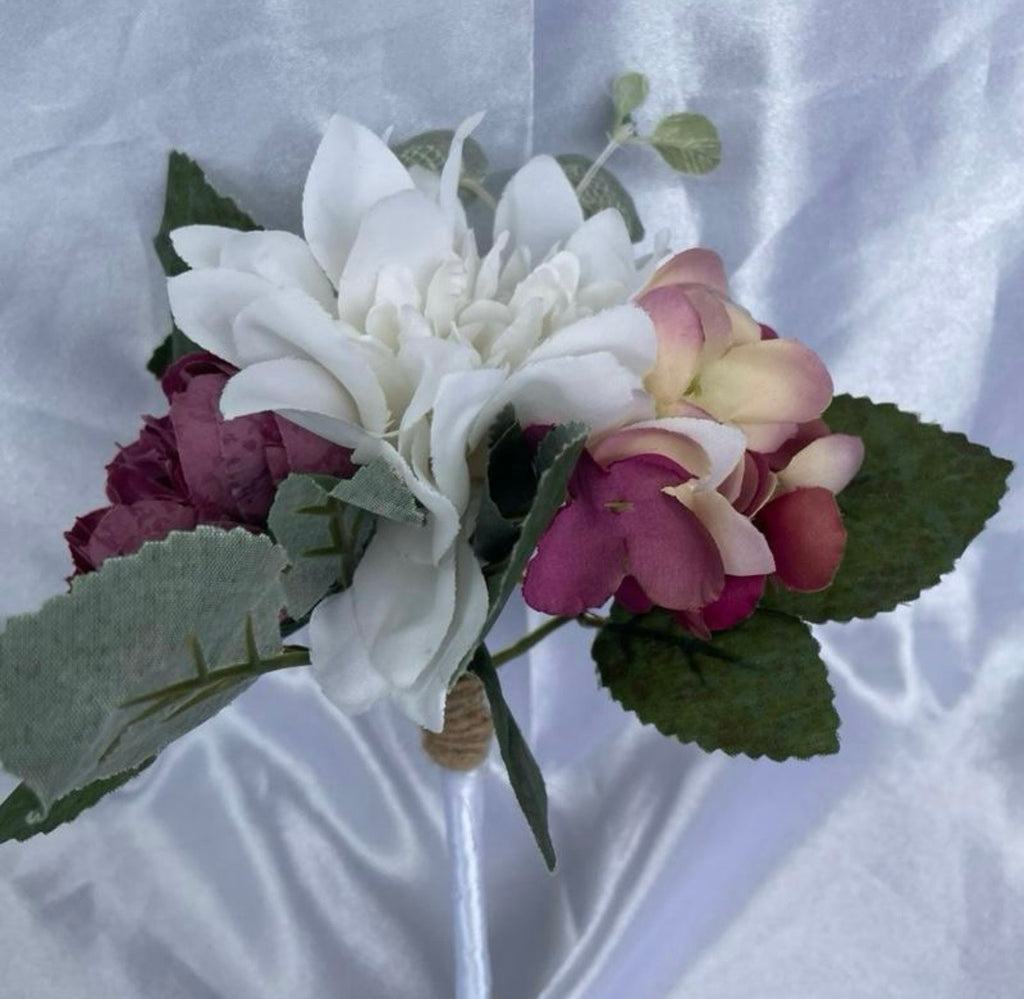 Purple & White Artificial Peony Dahlia and Hydrangea Pew End Posey
