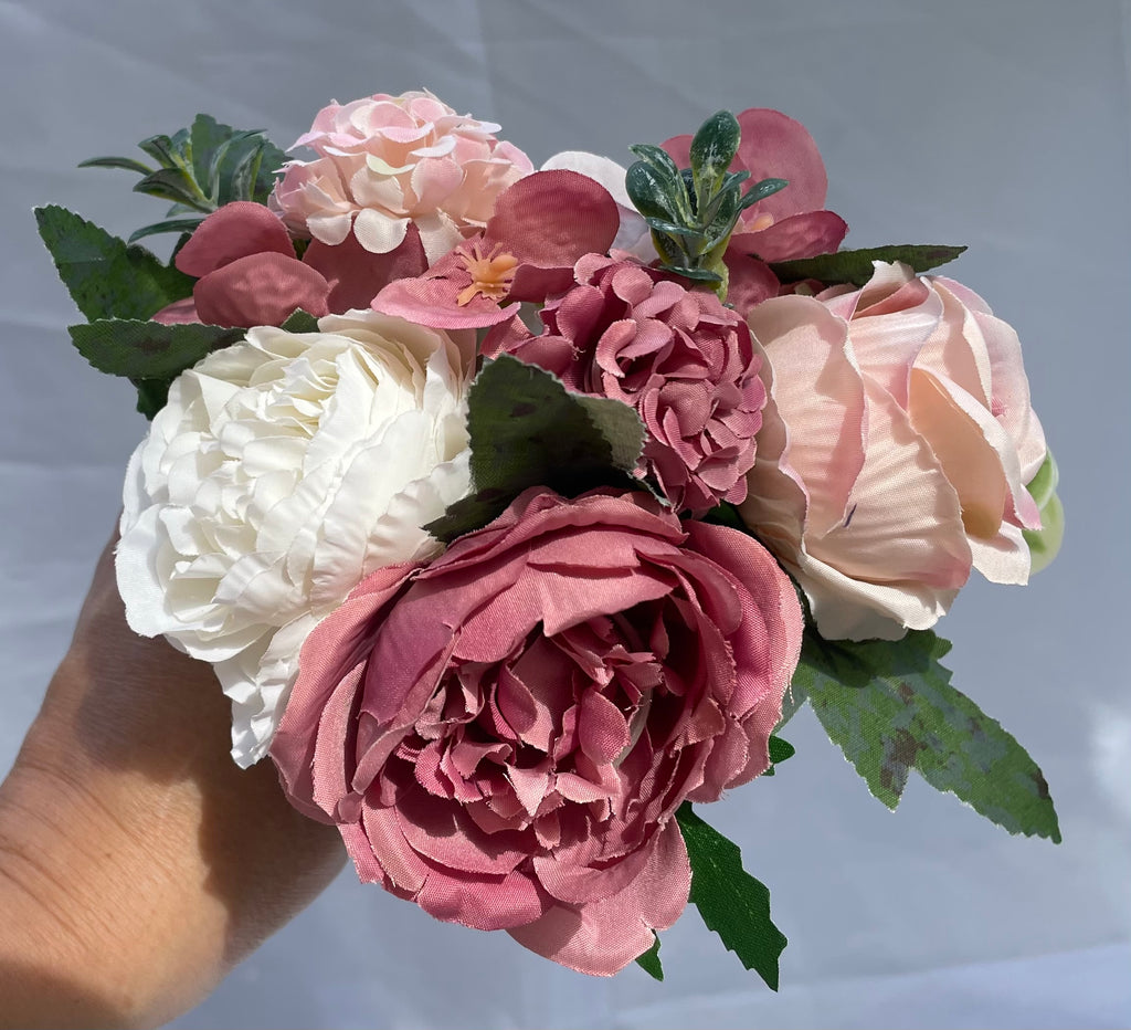 Blush Rose and white artificial pew end