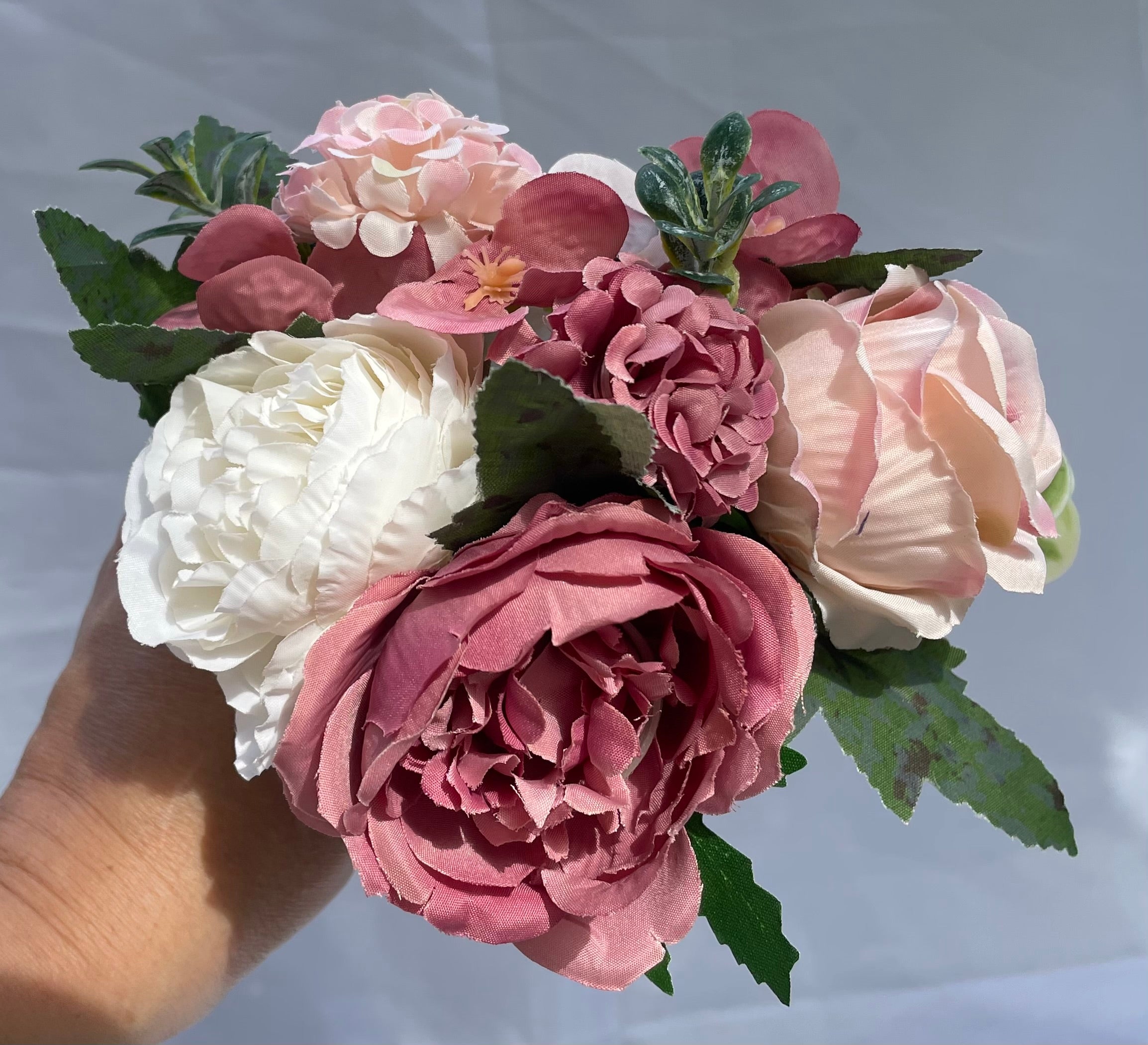 Blush Rose and white artificial pew end