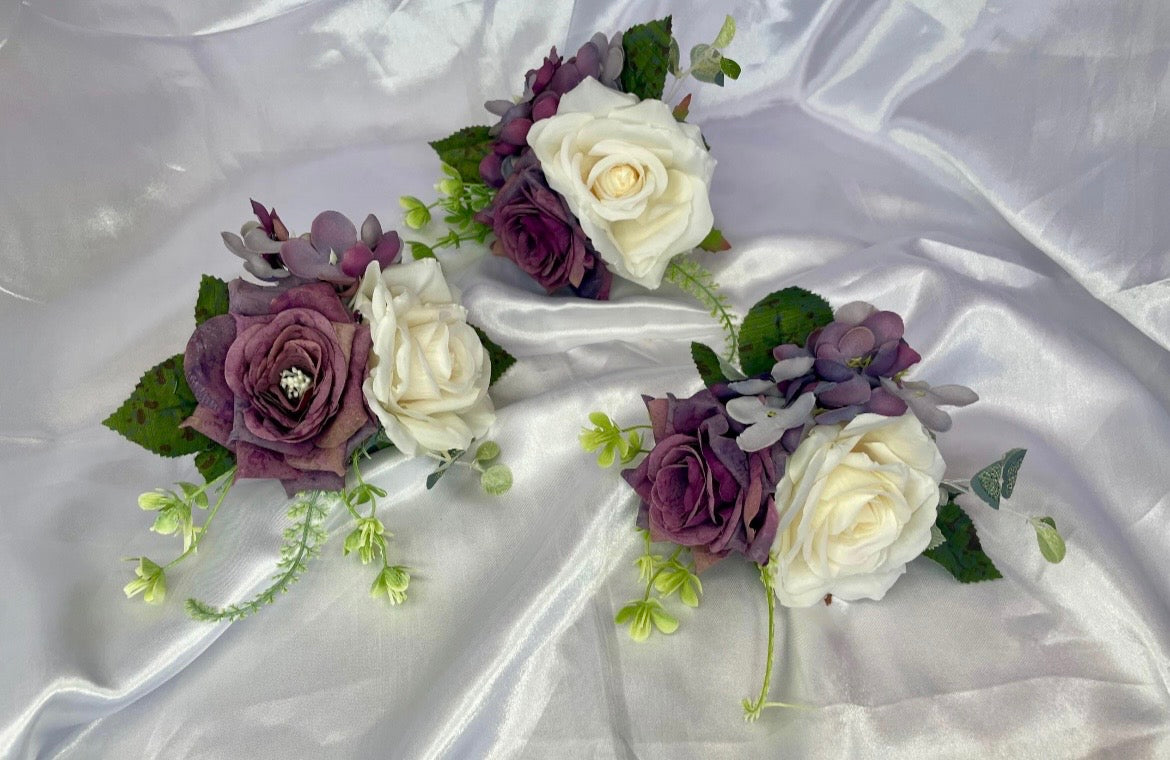 Purple and White Artificial Floral Pew End Posey
