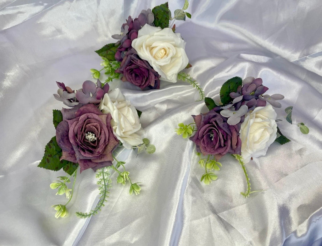 Purple and White Artificial Floral Pew End Posey