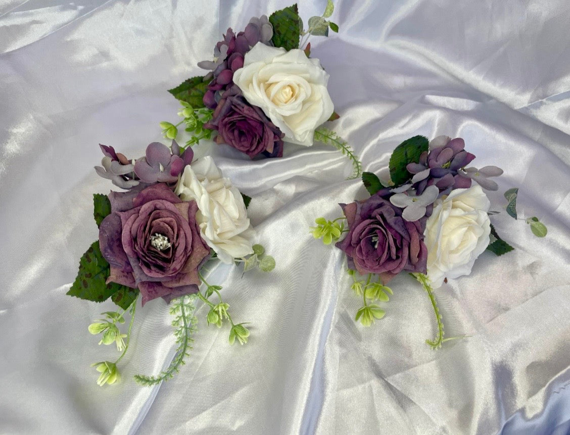 Purple and White Artificial Floral Pew End Posey