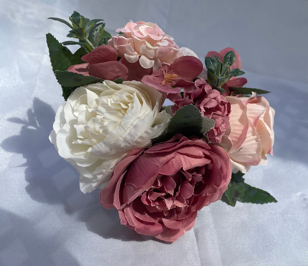 Blush Rose and white artificial pew end