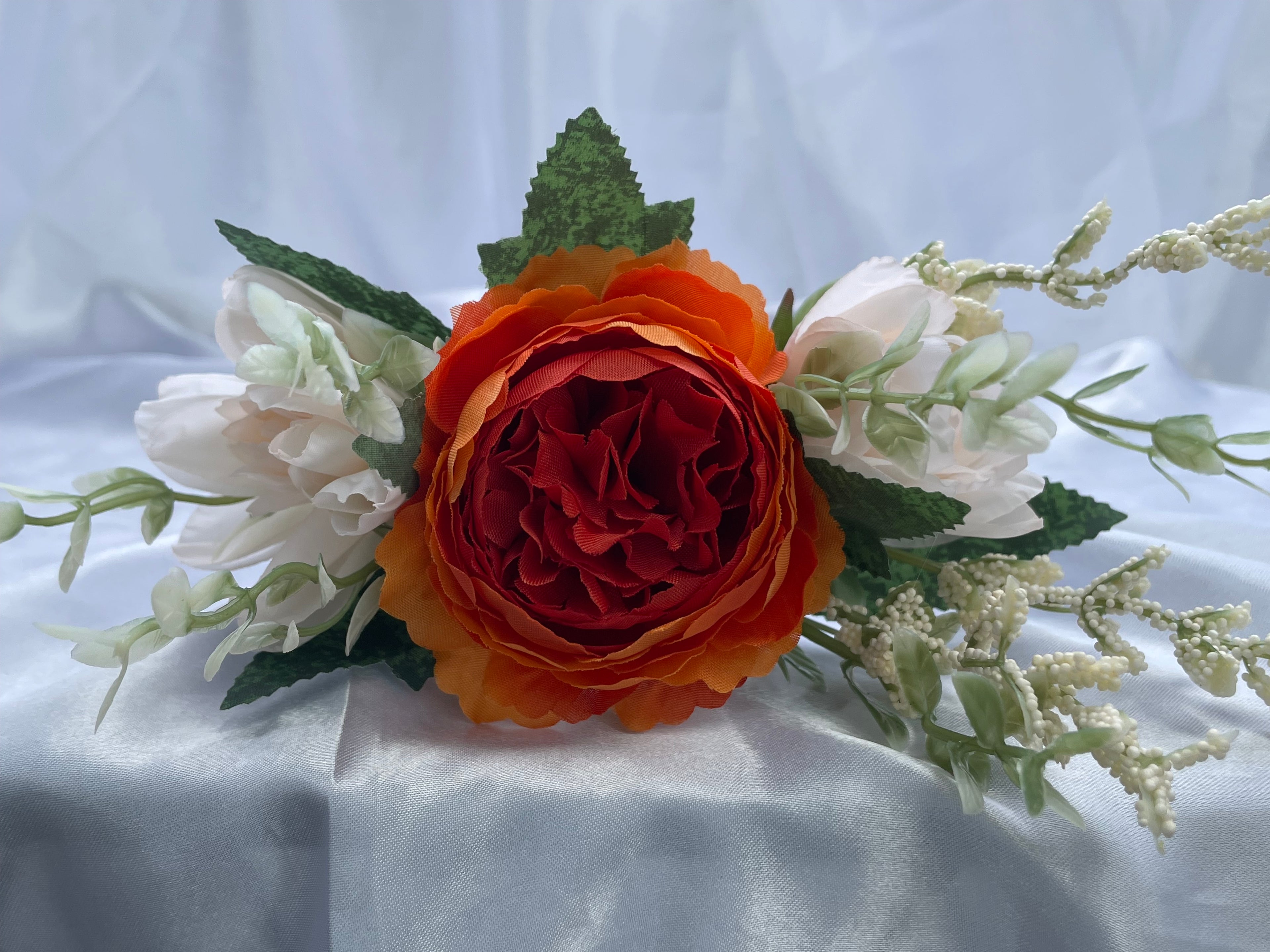 Burnt Orange and White artificial pew end / posey