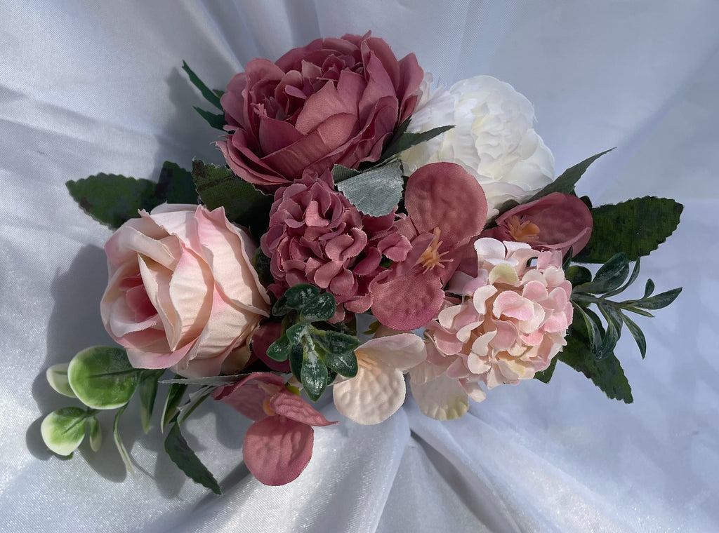 Blush Rose and white artificial pew end