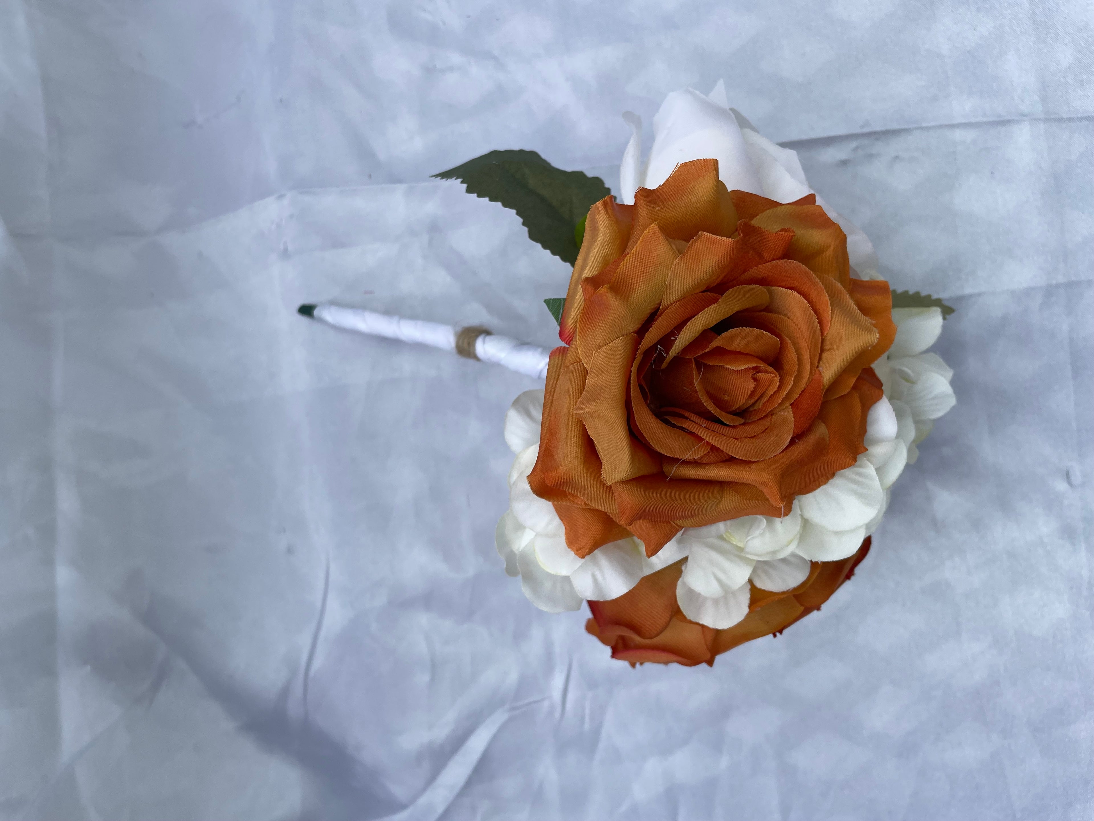 Burnt Orange and white tone small bridal posey - 6 inches