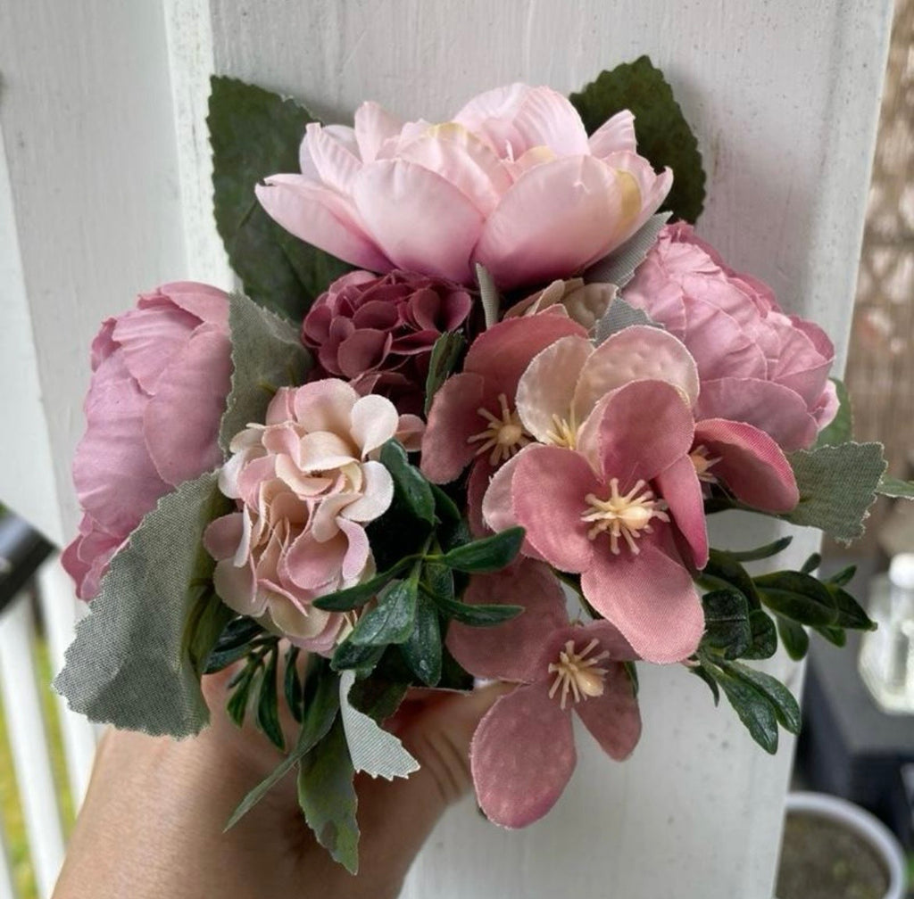 Blush pink artificial floral Pew End / posey wedding venue decor / ceremony