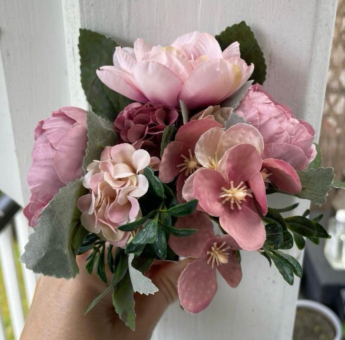 Blush pink artificial floral Pew End / posey wedding venue decor / ceremony