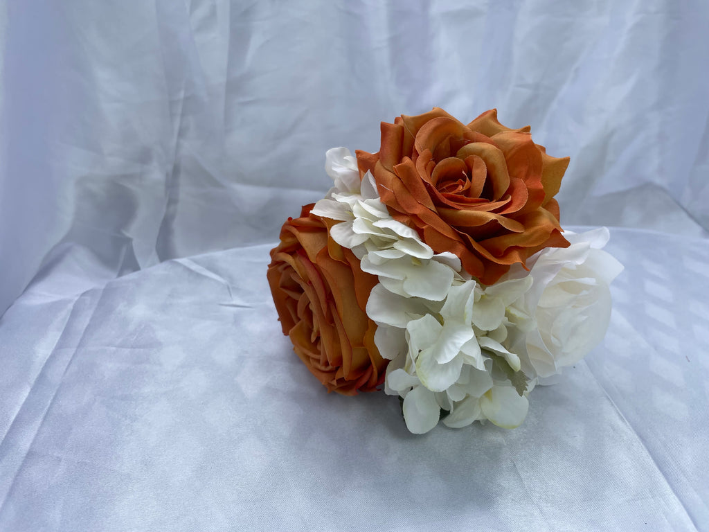 Burnt Orange and white tone small bridal posey - 6 inches